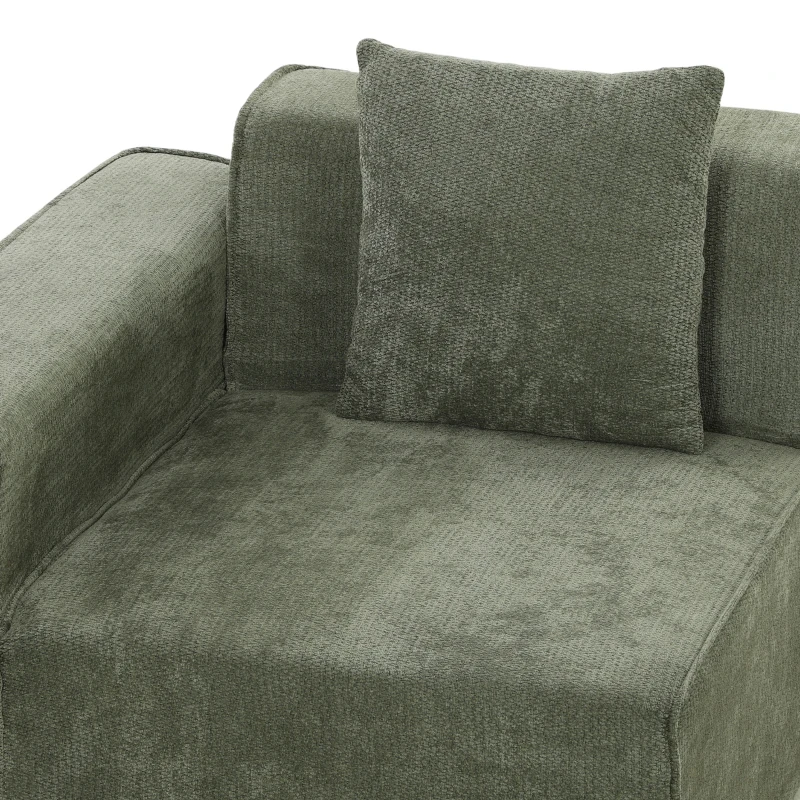 HOMCOM Sofá 3 plazas con puf reversible, sofá en L modular de chenilla 251 cm moderno, asiento amplio, verde