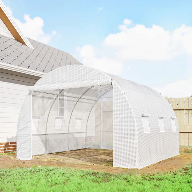 Outsunny Bâche de Rechange Serre Tunnel 9 m², bâche 3 x 3 x 2 m PE Anti-UV imperméable 6 fenêtres + Porte Enroulable zippée blanc