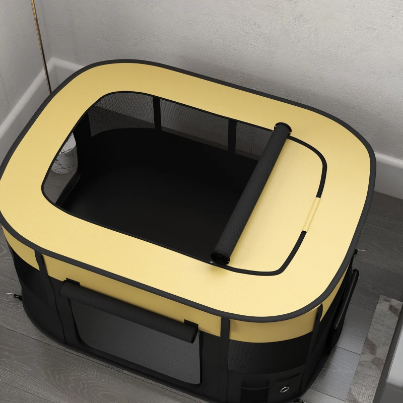 PawHut Parque plegable para mascotas parque para cachorros de tejido Oxford con ventanas y puertas bolsa de almacenamiento amarillo