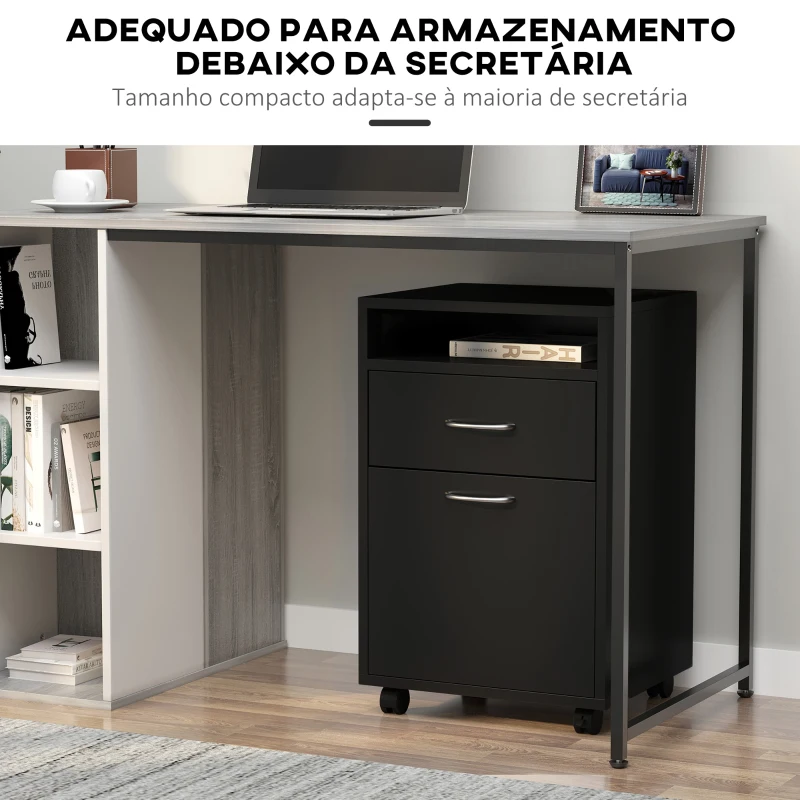 HOMCOM Bloco de Gavetas de Escritório com Armário e Gaveta Móvel Arquivador com Rodas Suporte para Impressora 40x35x60 cm Preto