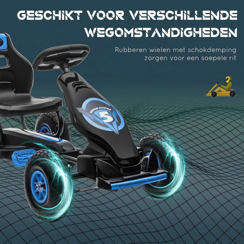 HOMCOM skelter, kindervoertuig met pedaal, pedaalauto, outdoor, blauw+zwart(m-6)