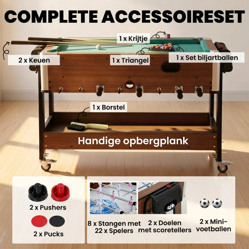 SPORTNOW 3-in-1 Multi Speltafel Draaibaar | Multifunctionele Speeltafel met Biljart, Tafelvoetbal, Airhockey & Opbergvak