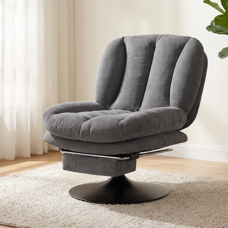 HOMCOM Sillón de Salón con Reposapiés Ajustable y Giratorio 360° de Lino Respaldo Forma Abanico Acolchado Grueso Gris Oscuro
