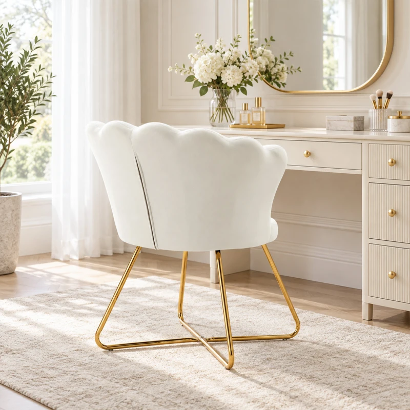 HOMCOM Fauteuil coquillage chaise coiffeuse fauteuil en velours fauteuil de salon avec pieds en acier 69 x 64 x 80 cm crème