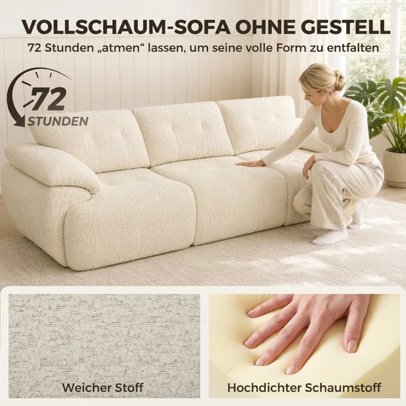 HOMCOM 3-Sitzer-Sofa, 260 cm, Chenille, rahmenloses Modulsofa mit extra breiter, tiefer Sitzfläche, breiten Armlehnen