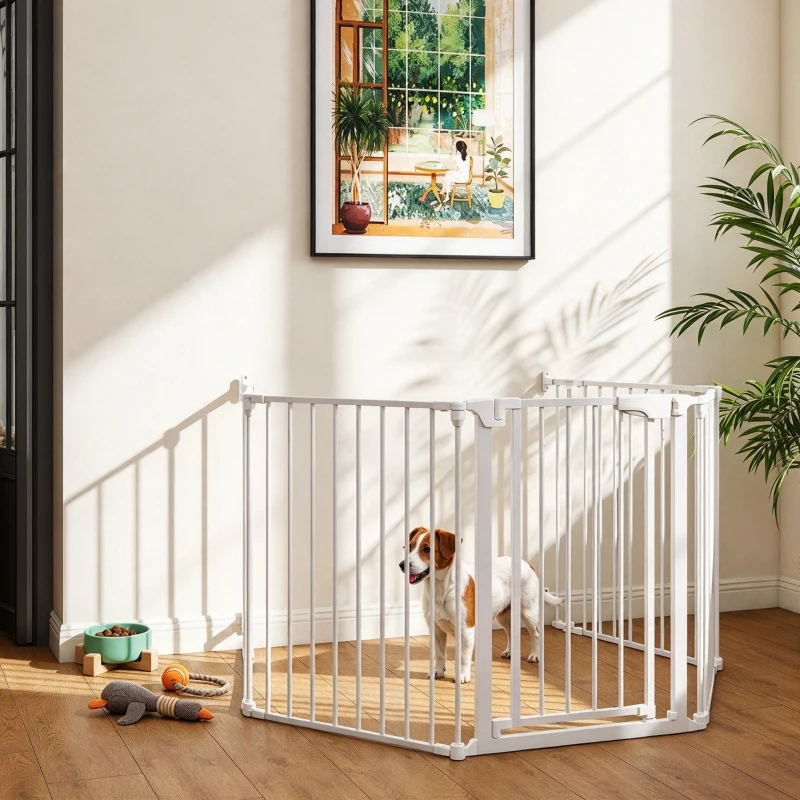 PawHut Haustierzaun, 5-Panel-Barriere mit Tür, faltbar, für kleine & mittelgroße Hunde, Kunststoff, Kohlenstoffstahl, Nylon, Weiß
