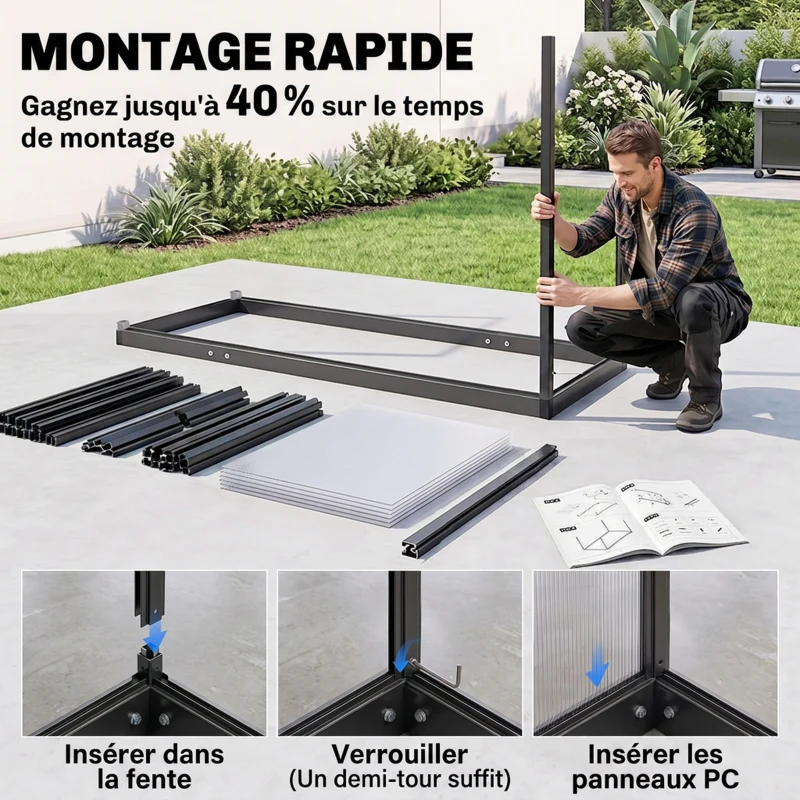 Outsunny Serre de Jardin en Aluminium Polycarbonate, Montage Rapide, Fenêtre Réglable, Porte Battante, 170x58x195cm, Transparent