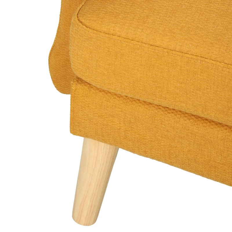 HOMCOM Sillón acolchado de terciopelo, sillón de acento extragrande con patas de madera, sillón de lectura para salón y dormitorio, Amarillo