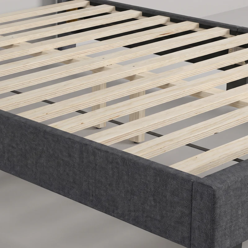 HOMCOM Cama Tapizada Doble 160x200 cm con Cabecero Acolchado Ajustable Láminas de Madera Fácil Montaje Gris Oscuro