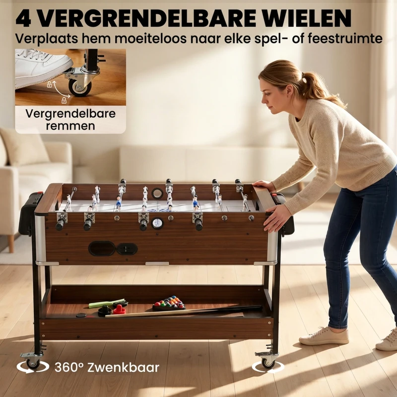 SPORTNOW 3-in-1 Multi Speltafel Draaibaar | Multifunctionele Speeltafel met Biljart, Tafelvoetbal, Airhockey & Opbergvak