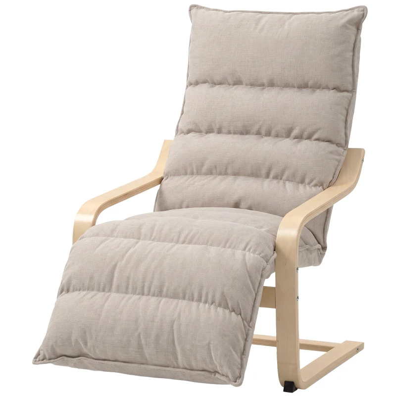 HOMCOM Butaca de Salón con Reposapiés Ajustable Tapizada en Terciopelo con Marco de Madera 67x93x105 cm Marrón Claro