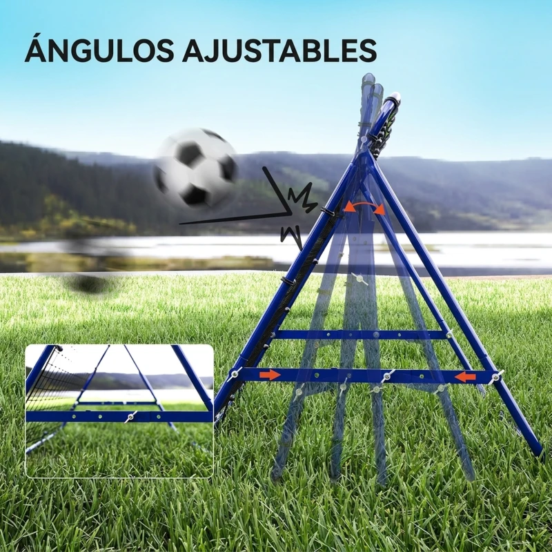 HOMCOM Red de Rebote Reboteador de Fútbol de Metal con Ángulo Ajustable 20 Cuerdas Elásticas 96x80x96 cm Azul