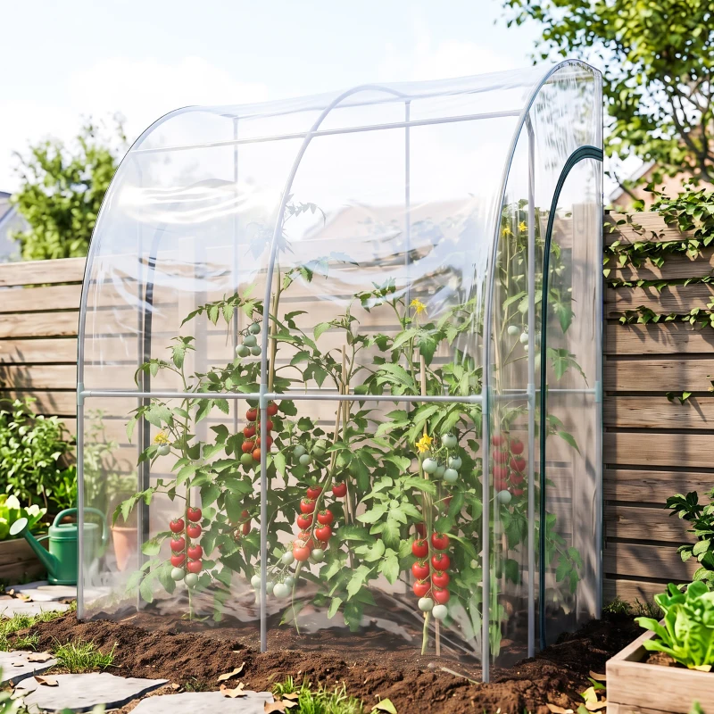 Outsunny Serre de Jardin adossée serre adossée 2 portes zippées enroulables acier PVC transparent