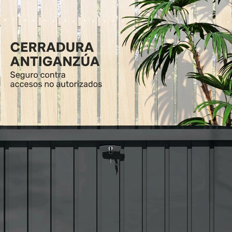 Outsunny Arcón Exterior 400L Baúl de Almacenaje Exterior de Acero Galvanizado Resistente a la Intemperie con Cerradura Gris