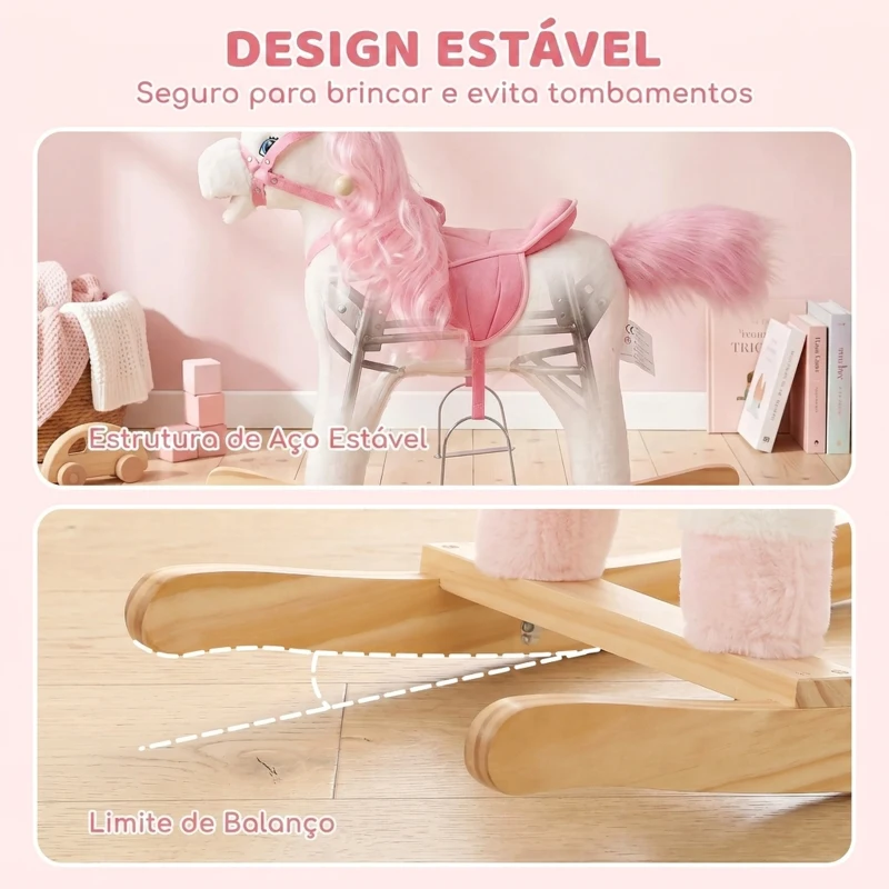 AIYAPLAY Cavalo de Baloiço Unicórnio para Bebés com Sons de Cascos e Relinchos Boca e Cauda Móveis 1-3 Anos Branco
