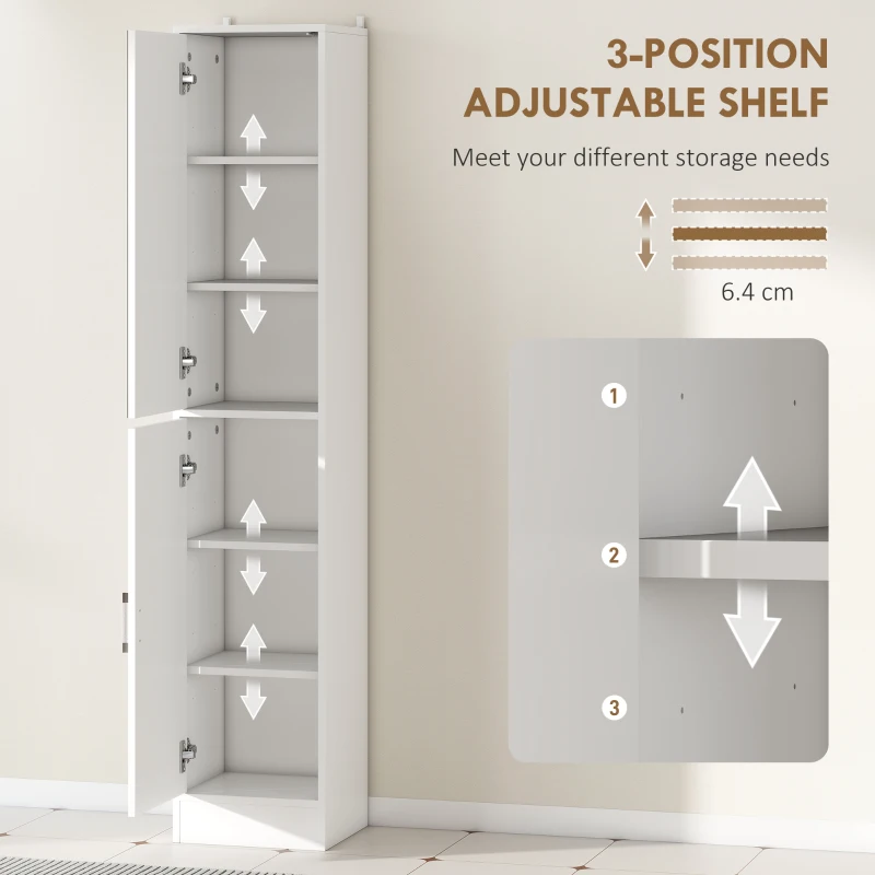 kleankin Tall Mirrored Bathroom Cabinet, Bathroom Storage Cupboard, Floor Standing Tallboy Unit with Adjustable Shelf, White