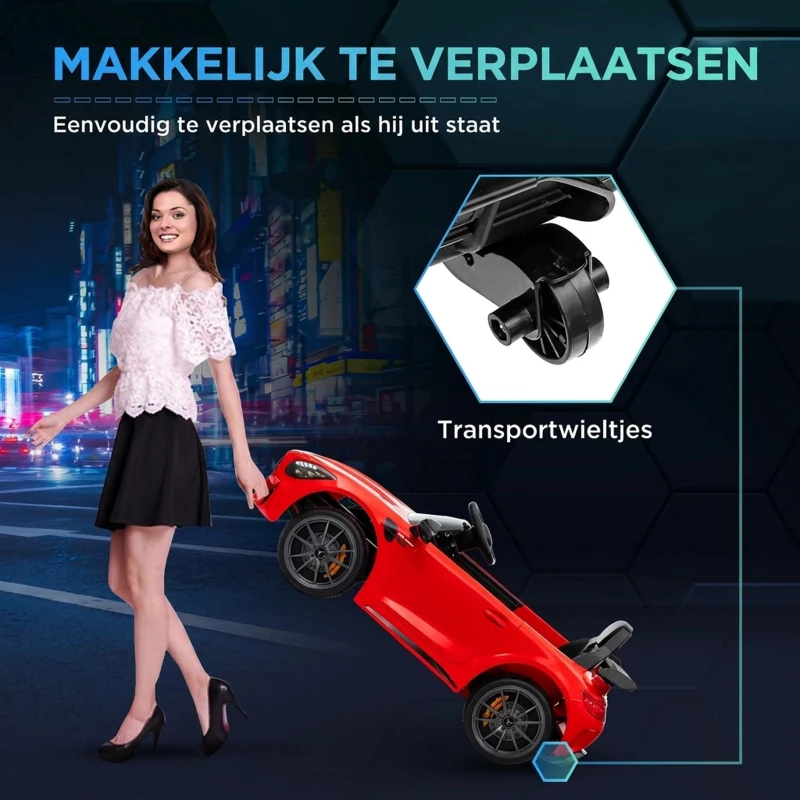 AIYAPLAY Elektrische Kinderauto Mercedes, 3-5 km/u, Afstandsbediening, Licht & Muziek, Rood