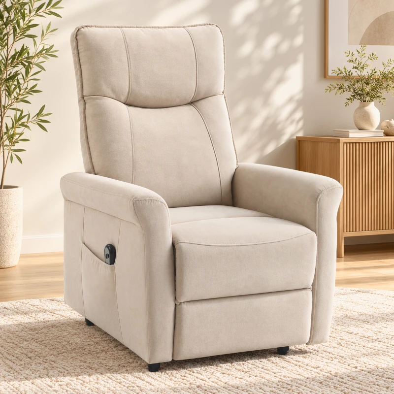 HOMCOM Fauteuil Releveur Électrique, Fauteuil Relax Électrique en Chenille avec Dossier Inclinable, Coussin à Ressorts, Crème