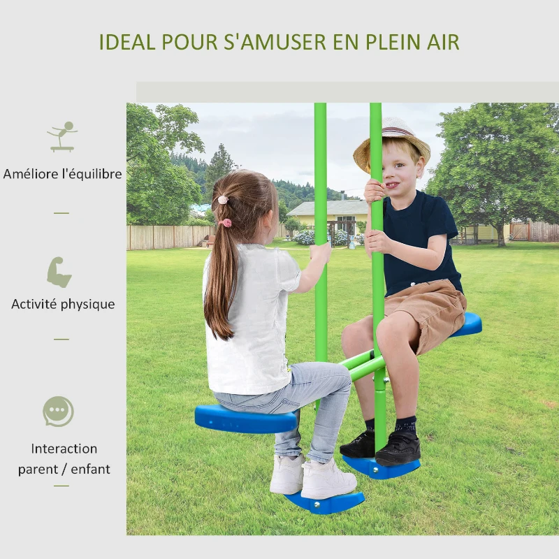 Outsunny Balançoire portique enfant 3 1 1 face 2 sièges balancelle, extérieur cadre A métal, haut. 180kg, 3+ans, vert