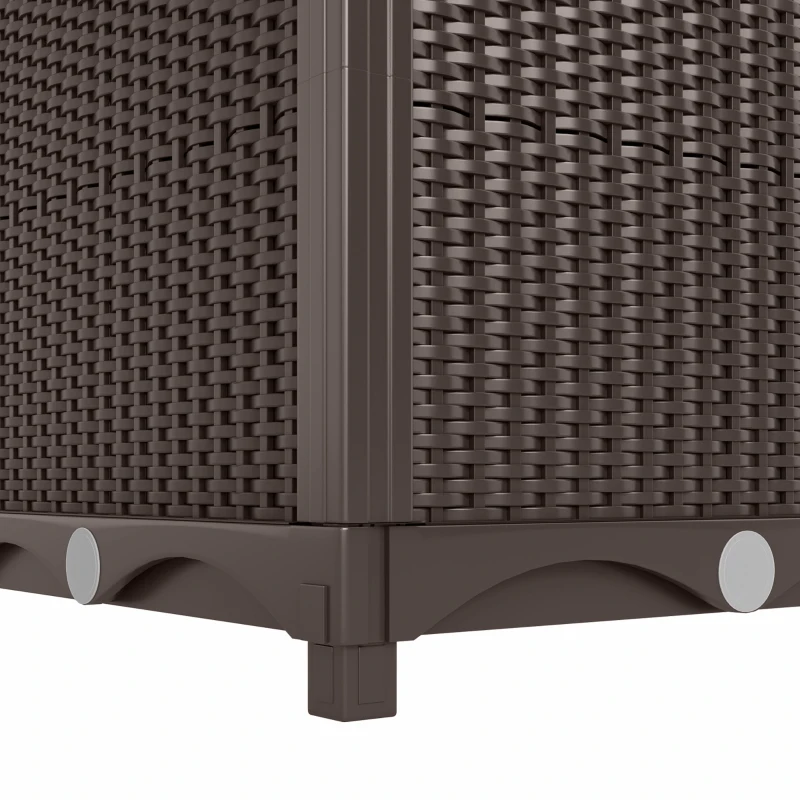 Outsunny Raised Garden Bed with Trellis, Plastic Planter Box with Drainage Holes, Drain Plugs and Water Reservoirs, Brown