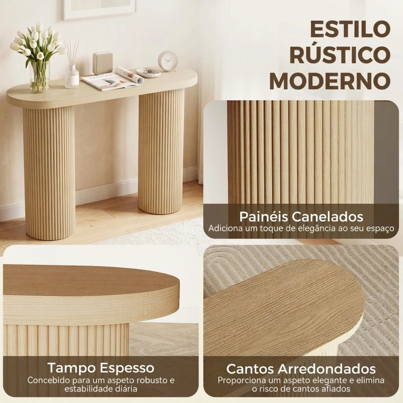HOMCOM Mesa Consola 103 cm com Arrumação Oculta, Carvalho