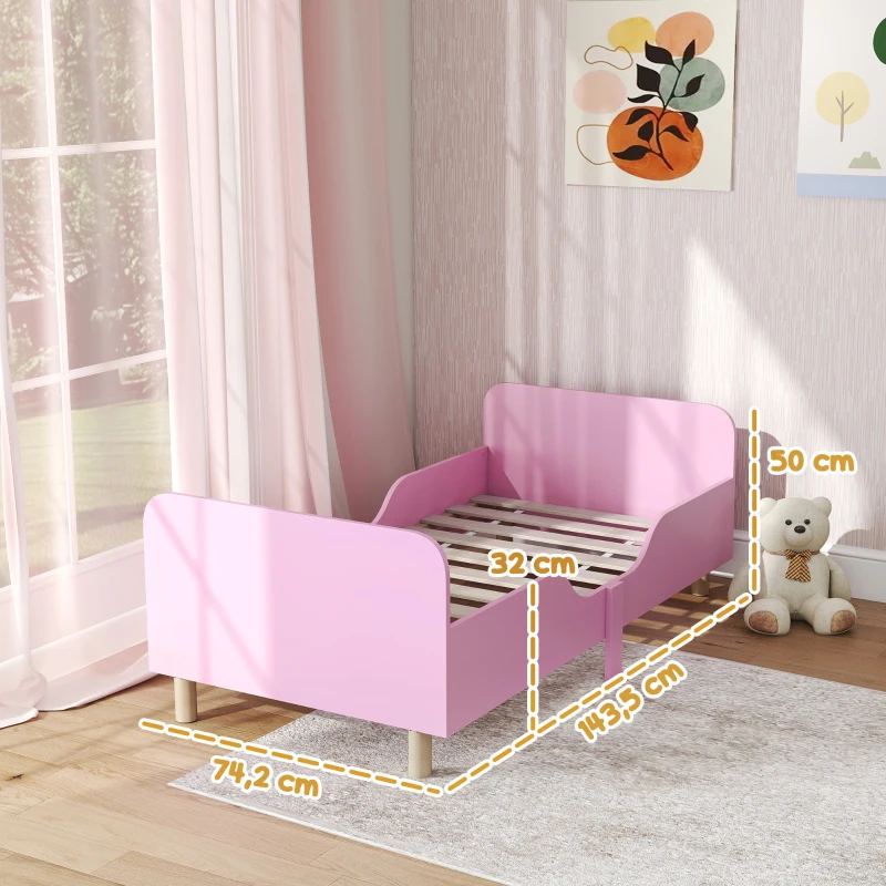 AIYAPLAY Kinderbedframe, eenpersoonsbed voor kinderen, veiligheidshekje, klein bed voor kinderkamer, MDF, zonder matras, Roze(m-3)