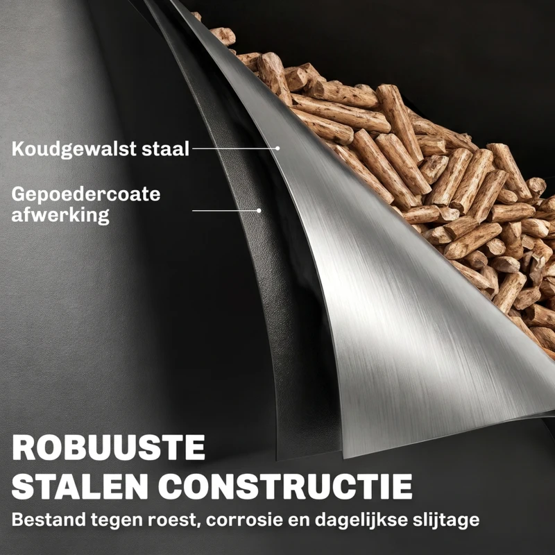 Outsunny Metalen pelletbak op wielen, 30 kg pelletopslag met zeef en kijkvenster, 36,5 x 36,5 x 61,5 cm