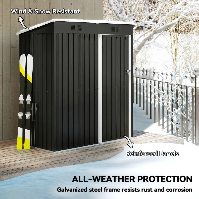 Outsunny Outdoor Garden Shed 1.37 m² 163x90x179 cm with Latch Door and Ventilation Slots, Dark Gray