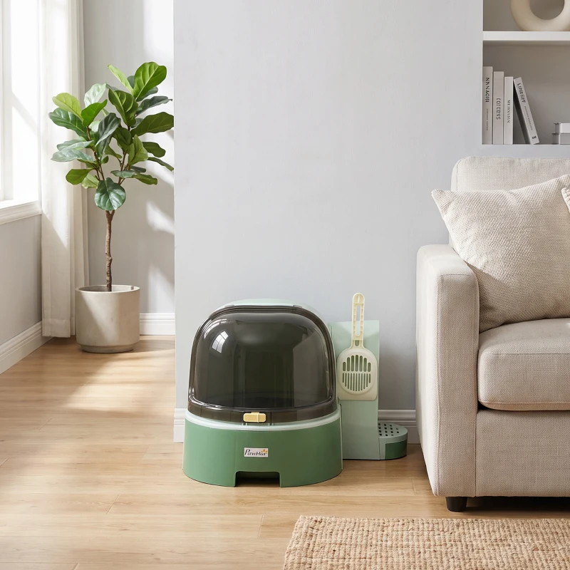 PawHut Maison de toilette, bac à litière fermé pour chat Compartiment Inférieur Amovible pour un Nettoyage Facile Pelle inclus