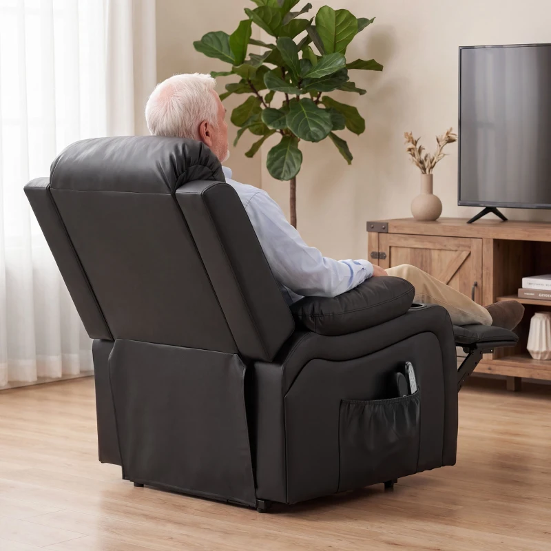 HOMCOM Cadeirão Elevatório Elétrico com Massagem Vibratória e Calor Lombar Reclinável Preto