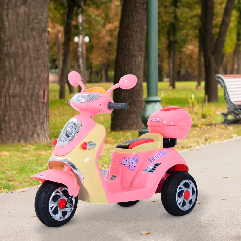 HOMCOM Moto Elettrica per Bambini Batteria 6V, Velocità 3km/h, Motorino Elettrica per Bambini 3-5 Anni con Luci e Musica, 108x51x75 cm, Rosa