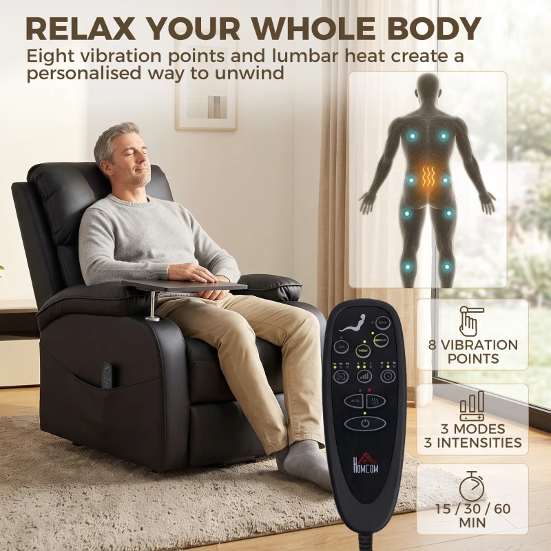 HOMCOM Riser Recliner Chair with Massage and Heat, Electric Lift Recliner Armchair for Elderly, with Side Table, Black