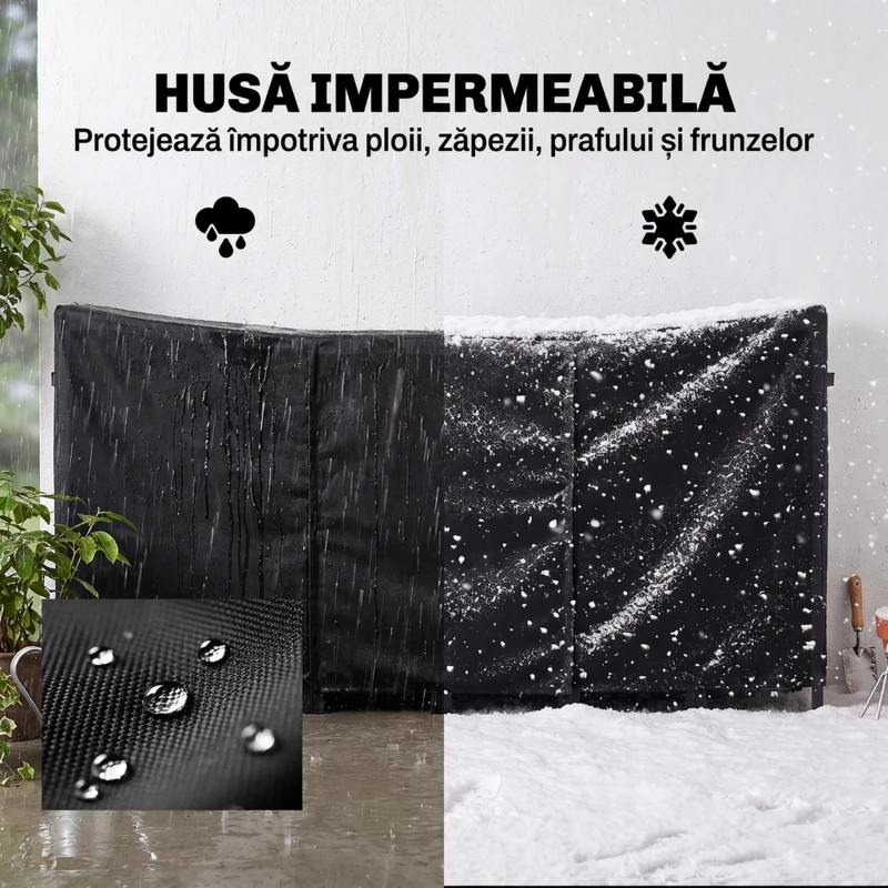 Outsunny Suport pentru Lemne de Foc din Metal cu Prelată Impermeabilă, Capacitate 0.8m³, Cadru Reglabil, 235 x 31 x 116 cm, Negru
