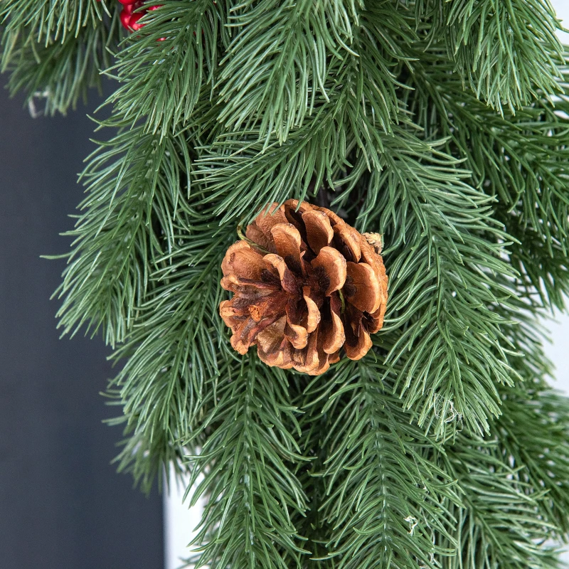 HOMCOM 1,9M kunstkerstslinger bloemdecoratie met dennenappels bessen kerstslinger spar voor trappen haard PE groen 190 x 12 x 8 cm