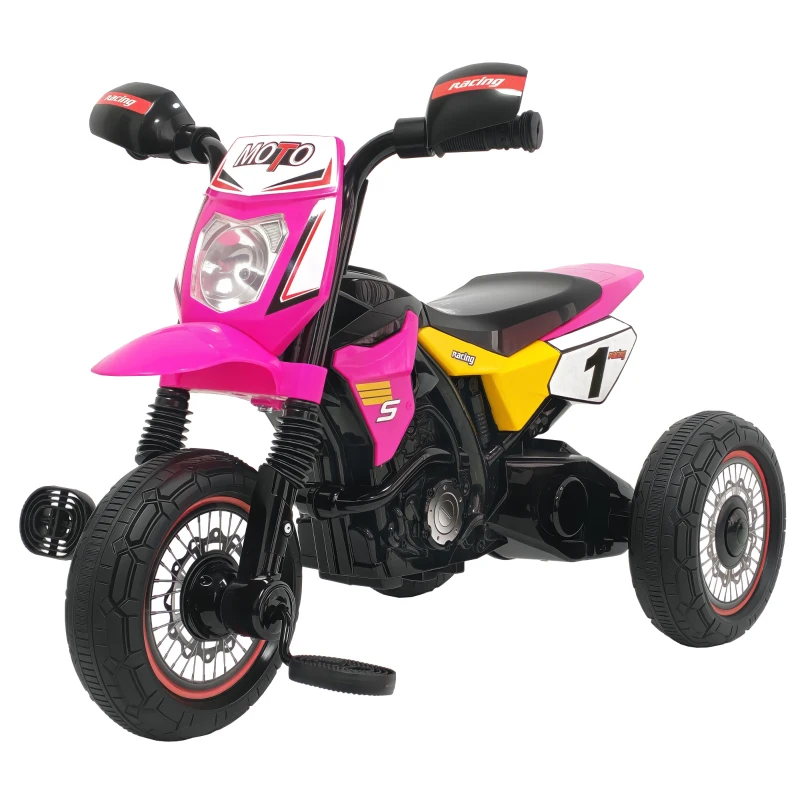 HOMCOM Triciclo Infantil Moto Cross Efectos Musicales y Luminosos Baúl de Almacenamiento Rosa