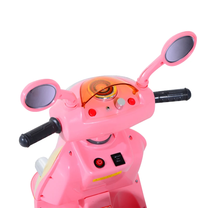 HOMCOM Moto Elettrica per Bambini Batteria 6V, Velocità 3km/h, Motorino Elettrica per Bambini 3-5 Anni con Luci e Musica, 108x51x75 cm, Rosa