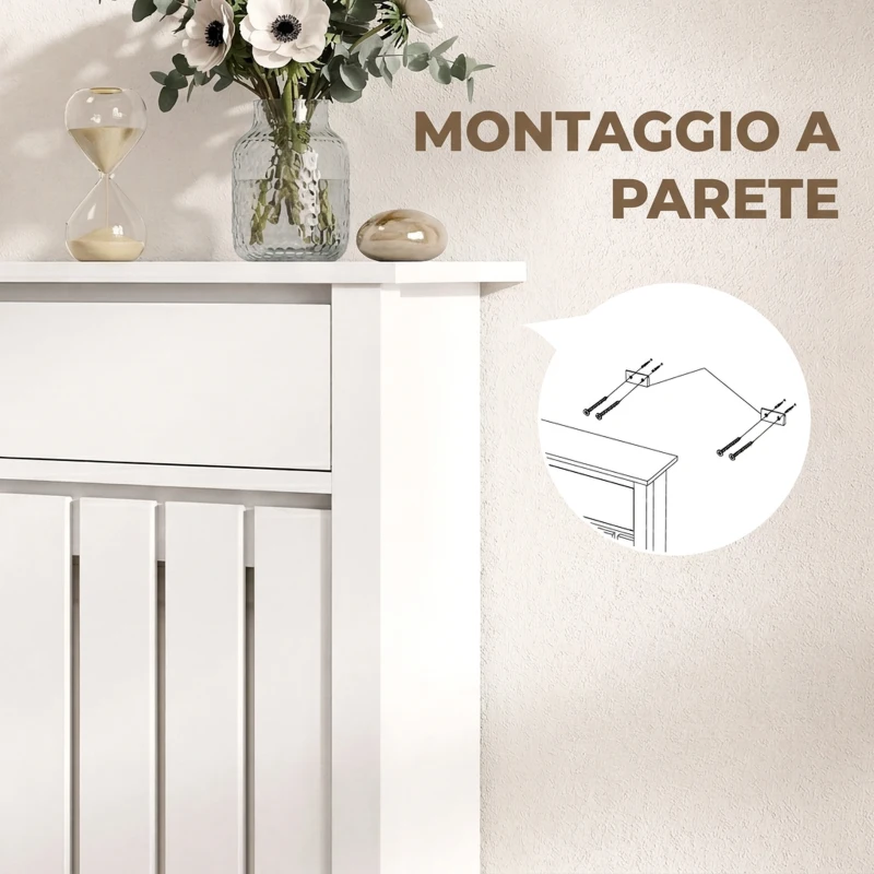 HOMCOM Copritermosifone a Doghe Verticali con Cassetto e Antiribaltamento, 88.5x19x93cm, in Legno, Soggiorno, Bianco