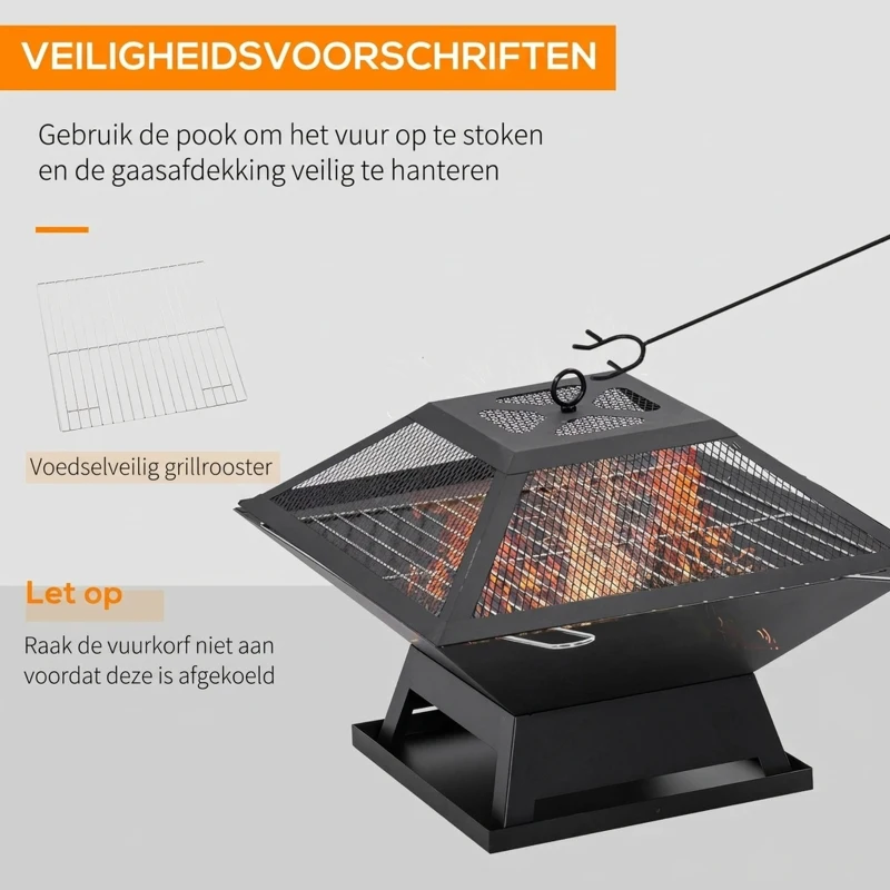 Outsunny vuurschaal met vonkenbescherming grillrooster vuurkorf open haard voor BBQ