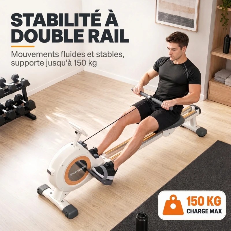 SPORTNOW Rameur magnétique 16 niveaux avec écran LCD et support de téléphone, rangement vertical, pour l'entraînement à domicile