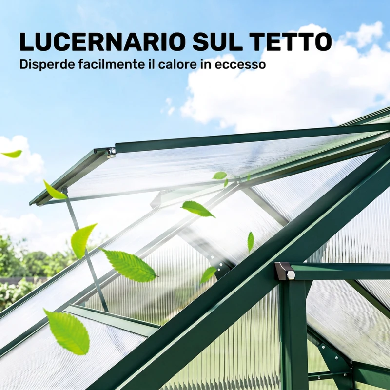 Outsunny Serra da Giardino in Policarbonato Anti UV con Finestra e Porta Scorrevole, 190x132x201cm