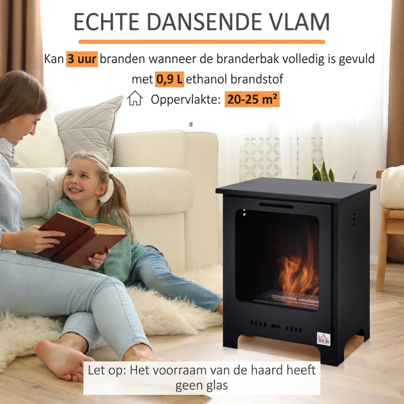 HOMCOM® Ethanolkachel bio-ethanolbrander 1,5 l 2,5 uur Brandtijd geen rook metaal 40 x 30 x 50 cm(m-4)