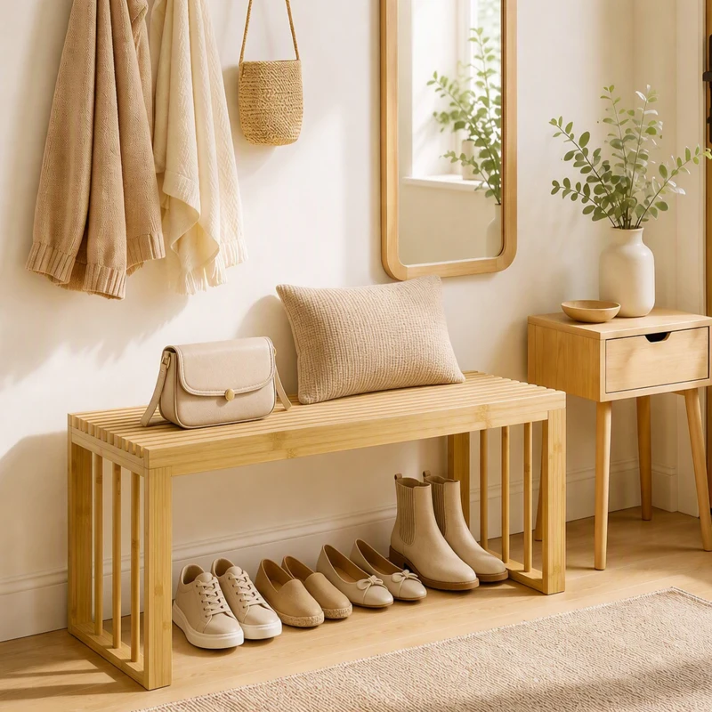 HOMCOM Banco Zapatero de Bambú con Asiento de Listones, 90 cm, Natural