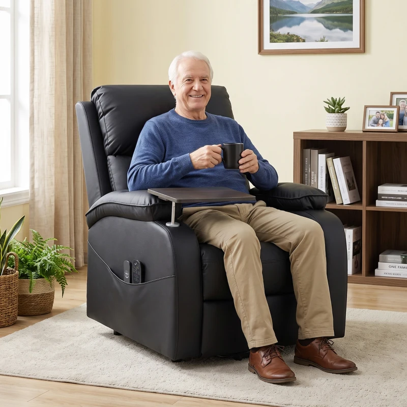 HOMCOM Riser Recliner Chair with Massage and Heat, Electric Lift Recliner Armchair for Elderly, with Side Table, Black