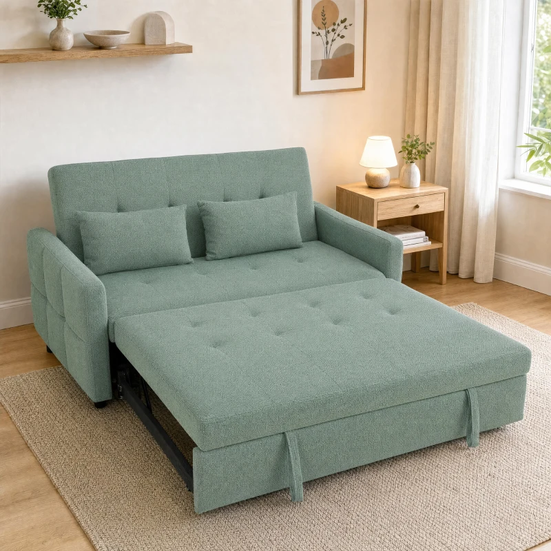 HOMCOM Canapé Convertible 2 Places 3 en 1, Canapé-Lit Clic Clac 160 cm, Dossier Réglable, Assise Large, 2 Oreillers, Vert