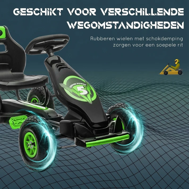 HOMCOM skelter, kindervoertuig met pedaal, pedaalauto, outdoor, groen+zwart(m-6)