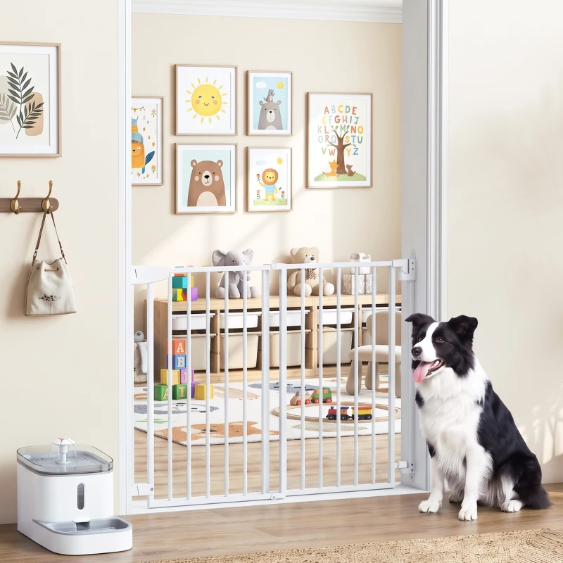 PawHut Barreira de Segurança para Cães e Crianças 72-108,5x76 cm para Porta e Escada, sem Barra Inferior, Fecho Automático