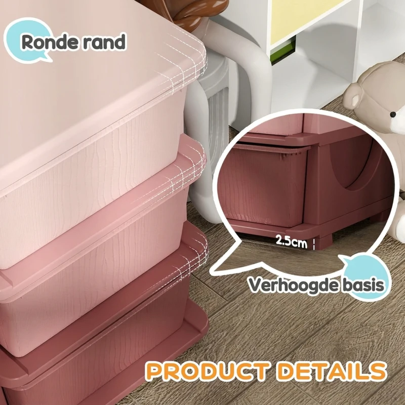 HOMCOM kinderzitbank met opbergruimte kistbank speelgoedkist met schuiflades drie niveausSpeelgoedopbergbox voor de kinderkamer 3-6 jaar kindermeubel roze 37 x 37 x 56,5 cm