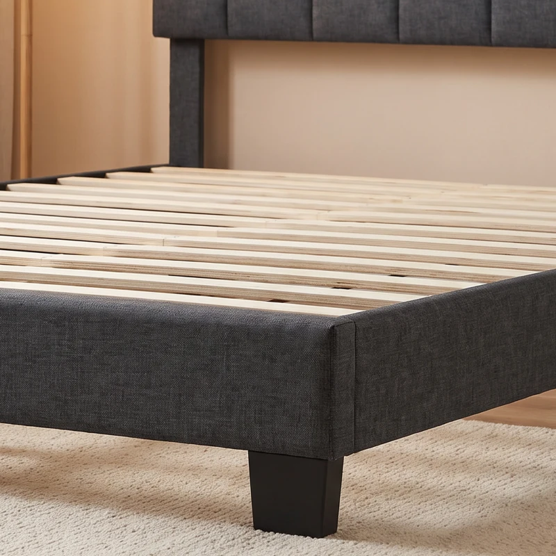 HOMCOM Cama Tapizada Doble 160x200 cm con Cabecero Acolchado Ajustable Láminas de Madera Fácil Montaje Gris Oscuro