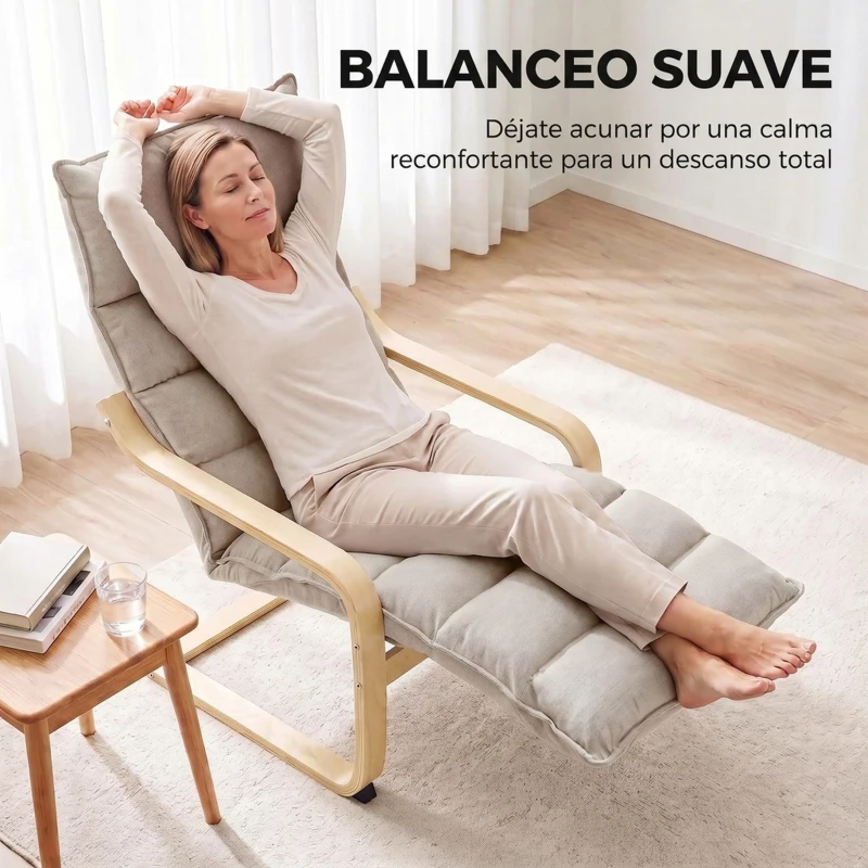 HOMCOM Butaca de Salón con Reposapiés Ajustable Tapizada en Terciopelo con Marco de Madera 67x93x105 cm Marrón Claro