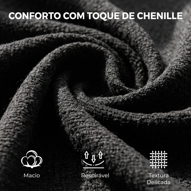 HOMCOM Cadeirão Individual em Chenille Acolchoado para Sala com Pés em Metal e Bolso Lateral Preto